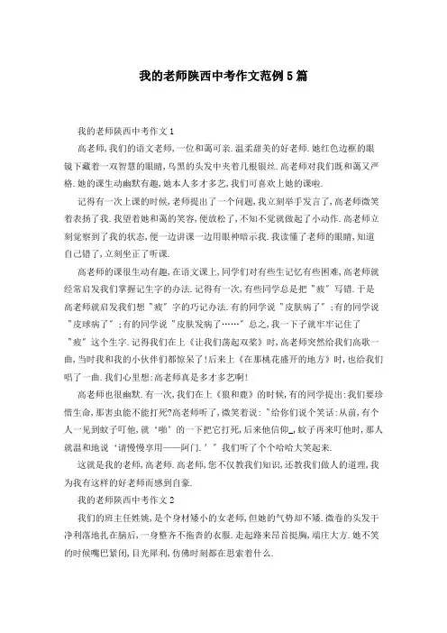 我的老师陕西中考作文范例5篇