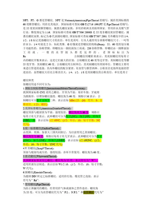 各种标准的螺纹的表示方法