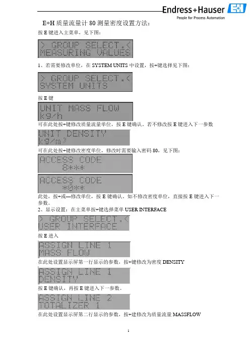 E+H质量流量计测密度参数设置
