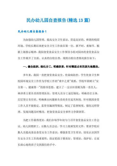 民办幼儿园自查报告(精选13篇)