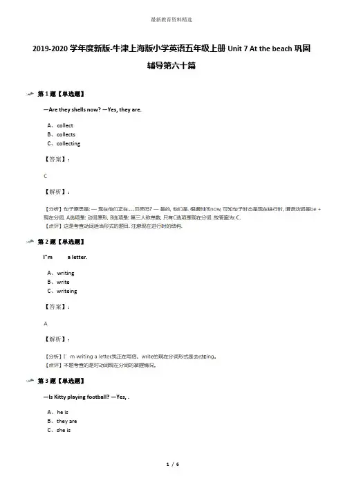 2019-2020学年度新版-牛津上海版小学英语五年级上册Unit 7 At the beach巩固辅导第六十篇