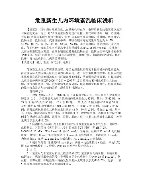 危重新生儿内环境紊乱临床浅析