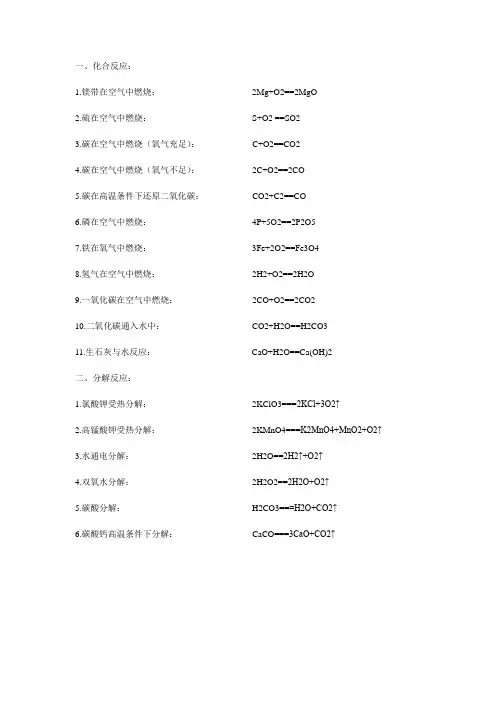 常见化学方程式