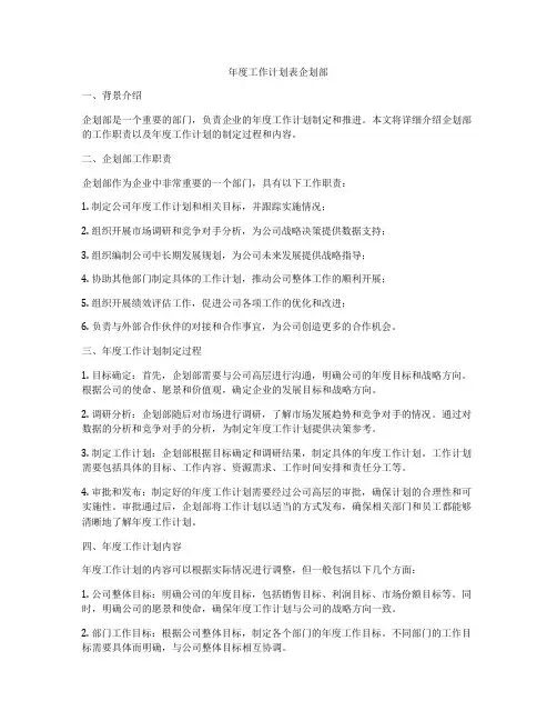 年度工作计划表企划部