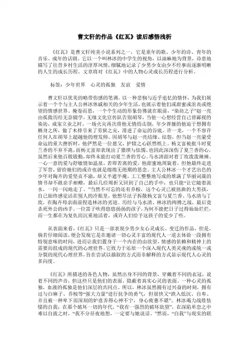 曹文轩的作品《红瓦》读后感悟浅析