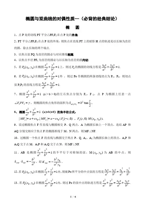 椭圆与双曲线的经典性质50条--(必背的经典结论)