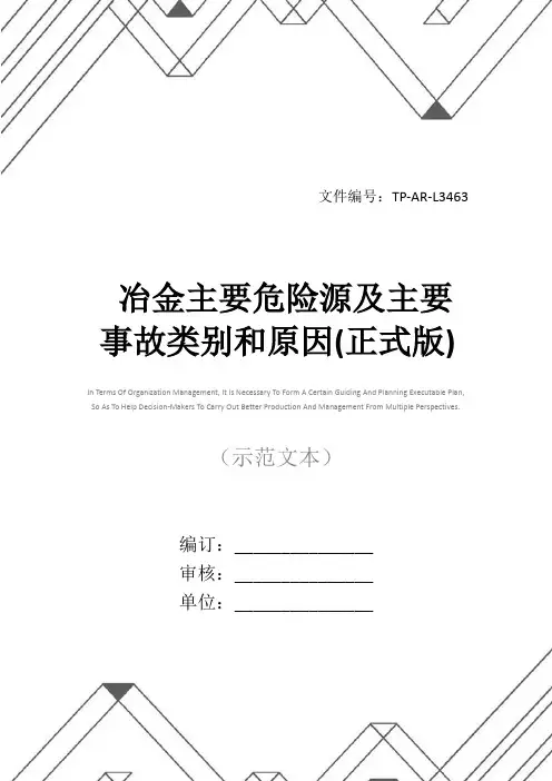 冶金主要危险源及主要事故类别和原因(正式版)