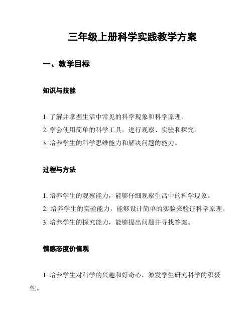 三年级上册科学实践教学方案