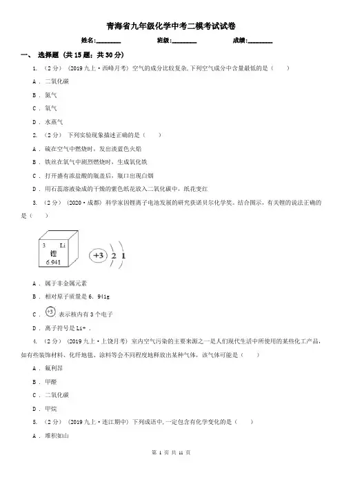 青海省九年级化学中考二模考试试卷