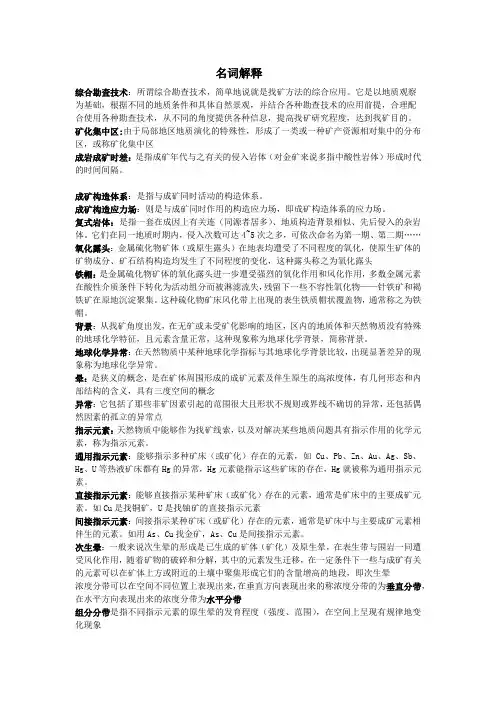 矿产综合勘查技术名词解释
