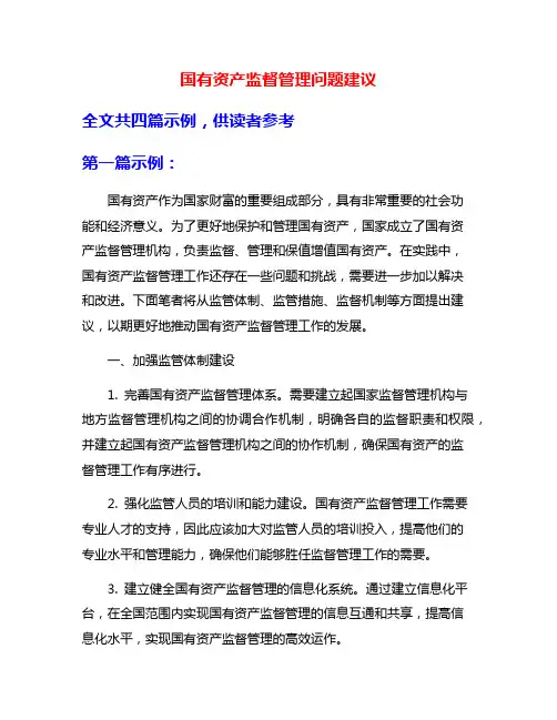 国有资产监督管理问题建议