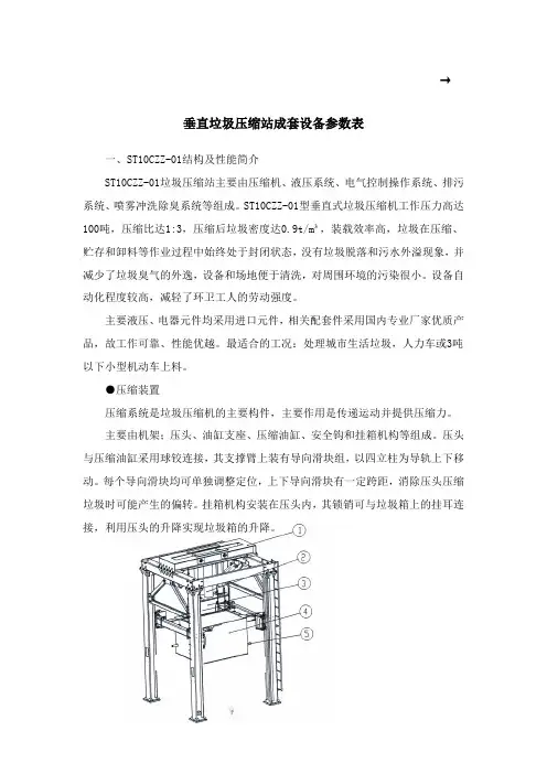 垂直垃圾压缩站成套设备参数表