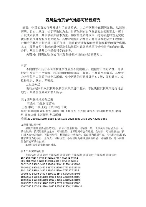 四川盆地页岩气地层可钻性研究