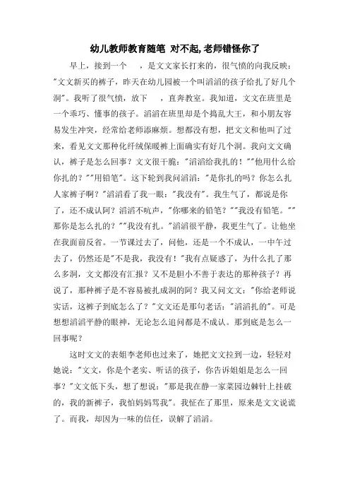 幼儿教师教育随笔 对不起,老师错怪你了