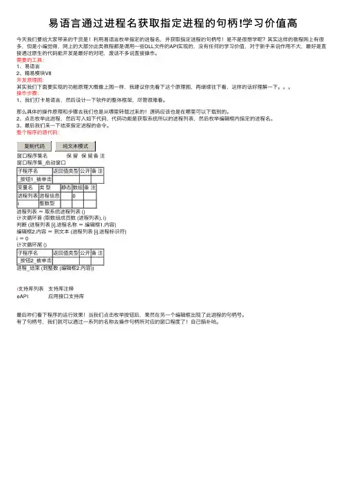 易语言通过进程名获取指定进程的句柄!学习价值高