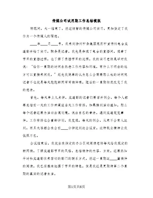 传媒公司试用期工作总结模版（2篇）