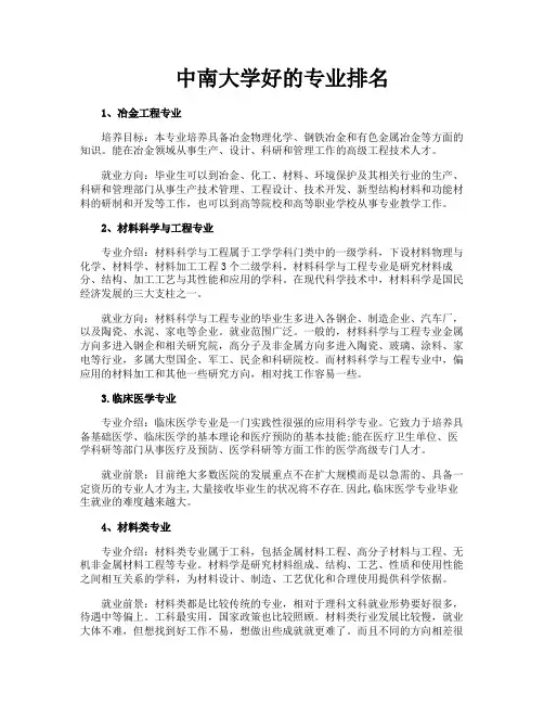 中南大学好的专业排名