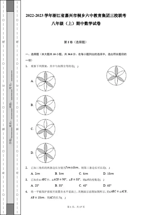 2022-2023学年浙江省嘉兴市桐乡六中教育集团三校联考八年级(上)期中数学试卷(含解析)