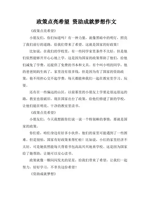 政策点亮希望 资助成就梦想作文
