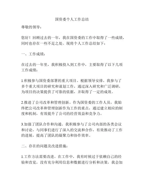 国资委个人工作总结