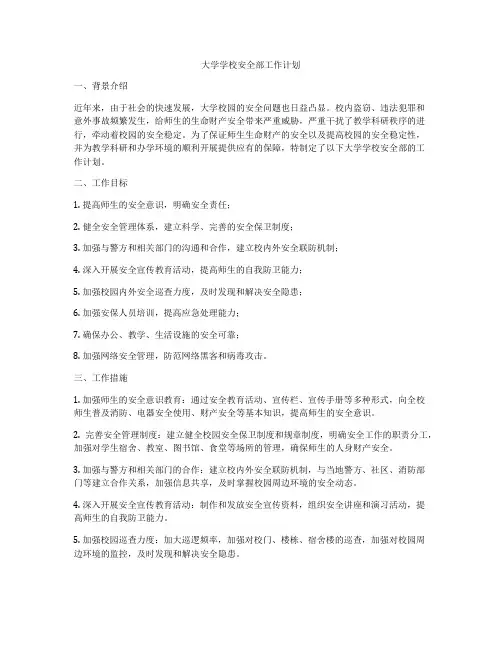 大学学校安全部工作计划