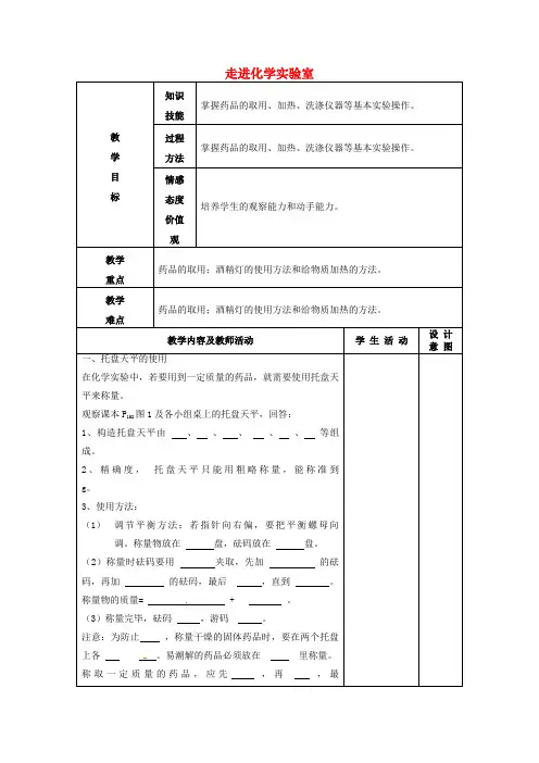 部编人教版九年级化学上册 第1单元 走进化学世界复习课 教案