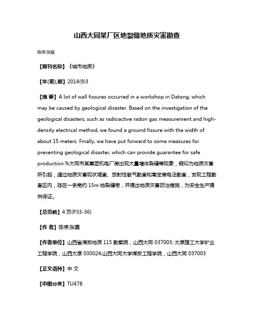山西大同某厂区地裂缝地质灾害勘查