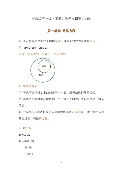 【精品】苏教版数学五年级下册知识点归纳总结(全册)