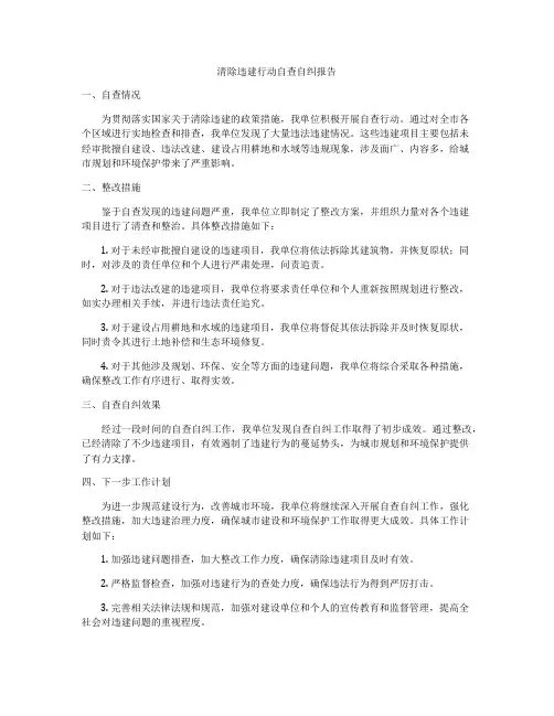 清除违建行动自查自纠报告