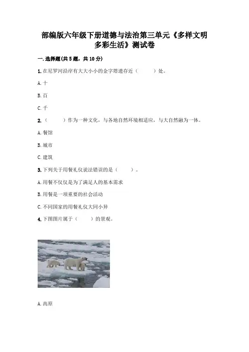 部编版六年级下册道德与法治第三单元《多样文明 多彩生活》测试卷附参考答案【综合卷】