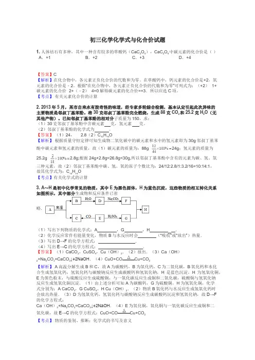 初三化学化学式与化合价试题
