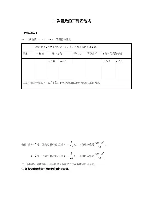 二次函数的三种表达式