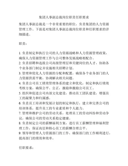 集团人事副总裁岗位职责任职要求