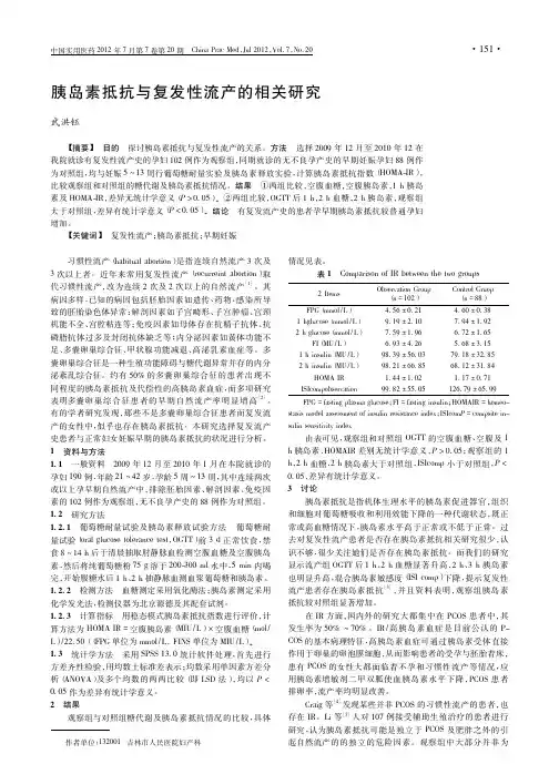 胰岛素抵抗与复发性流产的相关研究