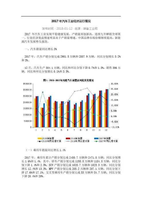 2017年汽车工业经济运行情况