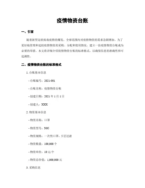 疫情物资台账