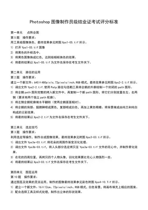 Photoshop图像制作员级结业证考试评分标准01
