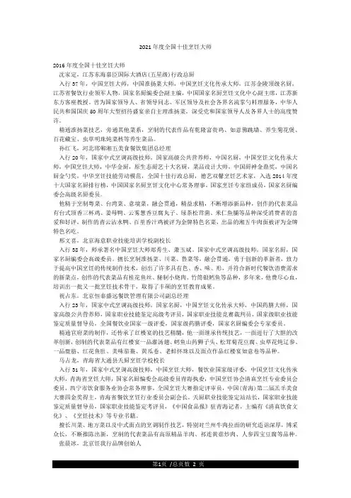 2021年度全国十佳烹饪大师