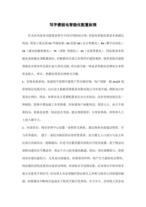 弱电智能化配置标准