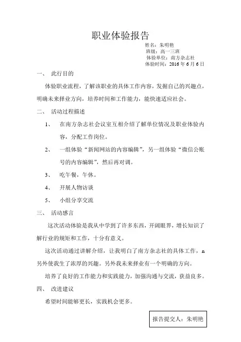 职业体验报告