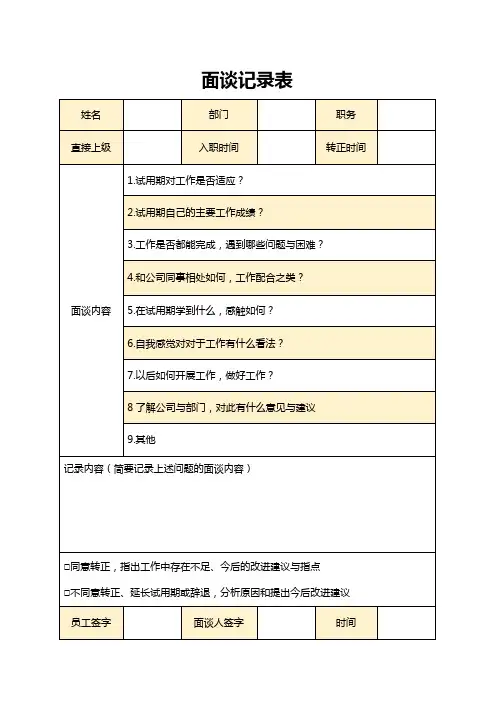 公司员工面谈记录表