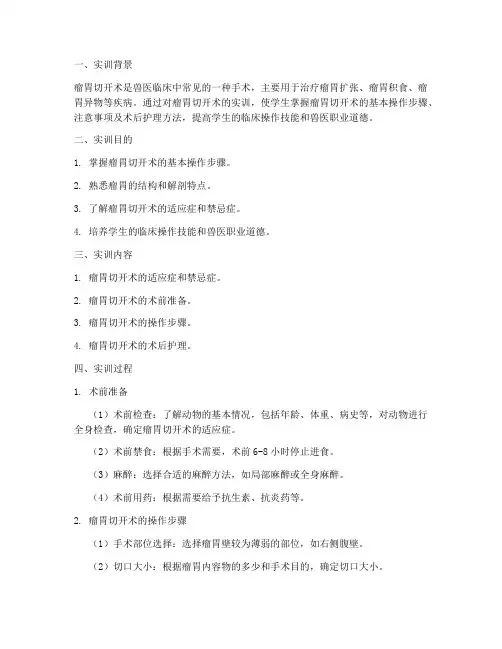 瘤胃切开术的实训报告