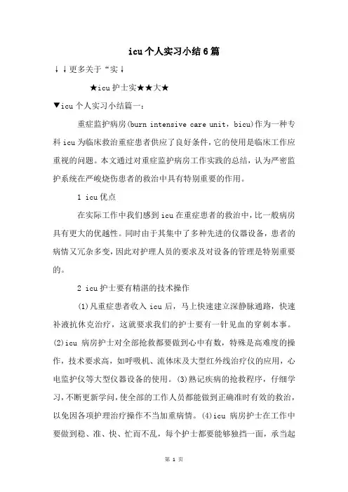 icu个人实习小结6篇