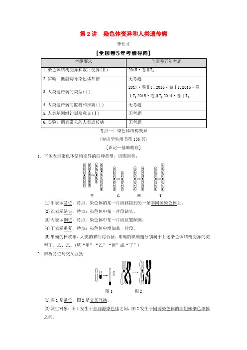 山东省2019高考生物 第7单元 生物的变异、育种和进化(2)染色体变异和人类遗传病导学案(含解