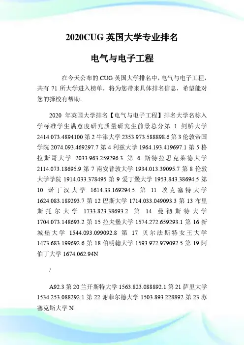 CUG英国大学专业排名电气与电子工程.doc