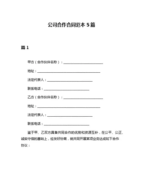 公司合作合同范本5篇