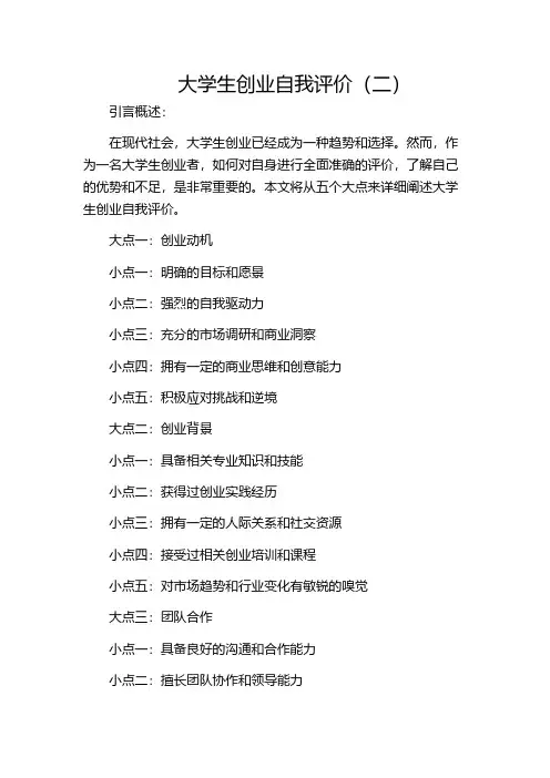 大学生创业自我评价(二)