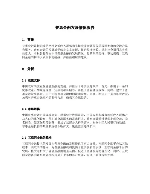 关于普惠金融发展情况的报告