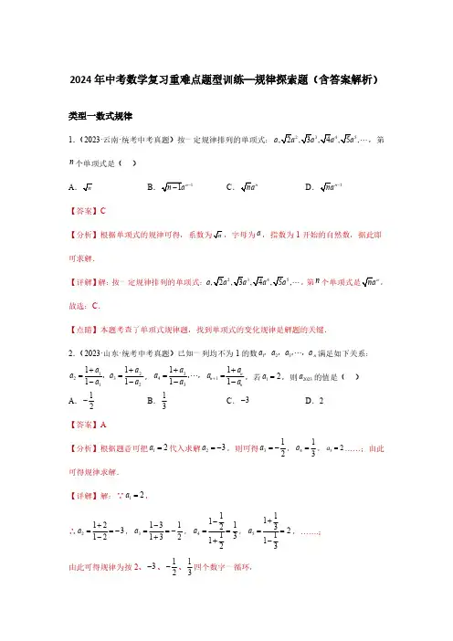2024年中考数学复习重难点题型训练—规律探索题(含答案解析)