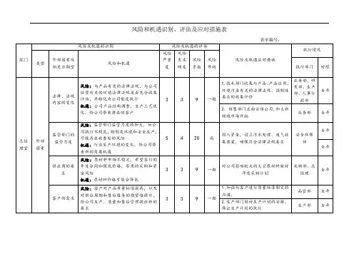 风险和机遇识别、评估及应对措施表